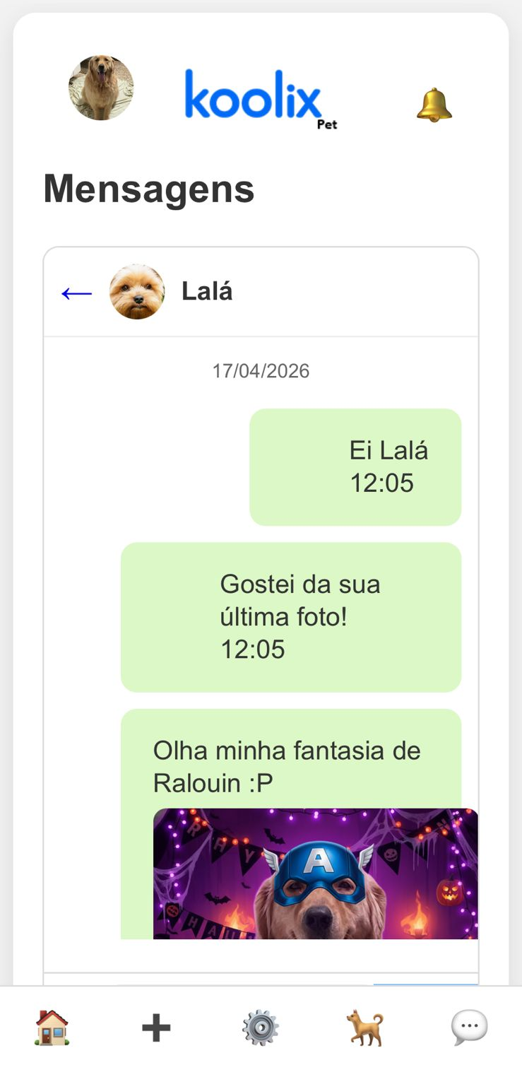 Tela de mensagens entre pets na Comunidade Koolix